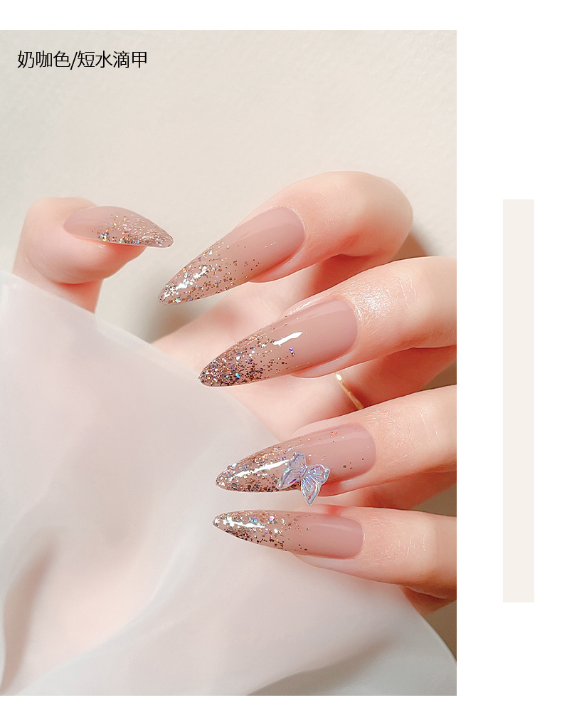 甲片美甲贴片超薄成品拆卸无痕透明胶水夏季裸色延长甲假指甲专用三维