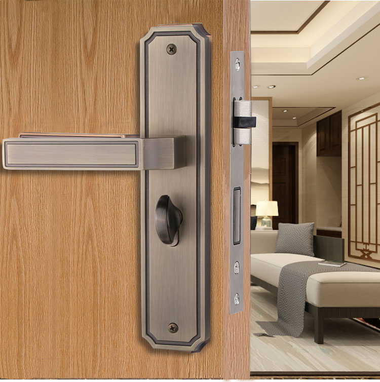 新中式门锁卧室内实木房间门锁简约现代门把手家用通用型门锁 敬平