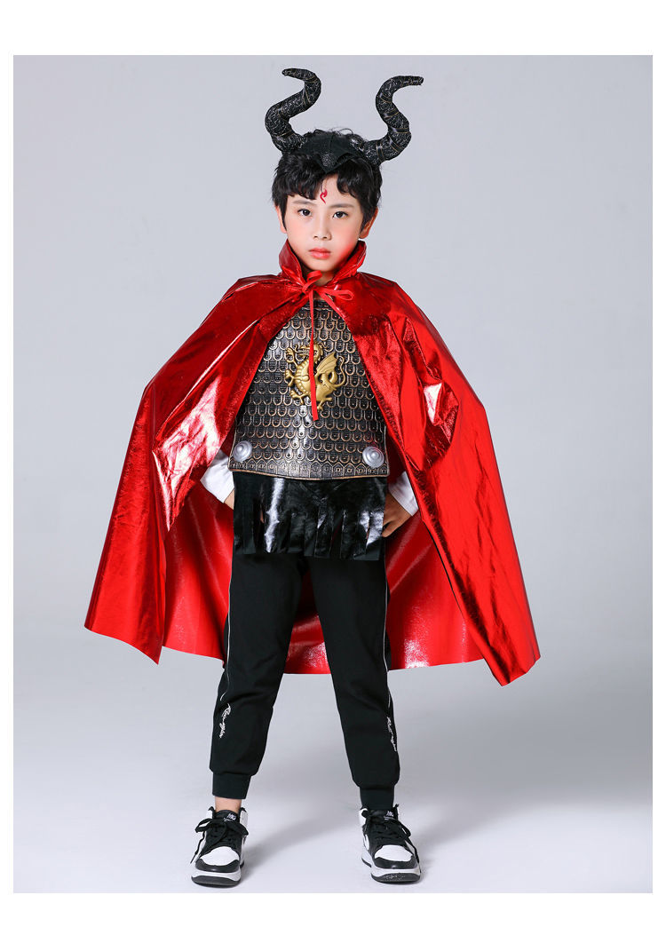红披风牛角紫武器眉心贴110儿童牛魔王服装西游记万圣节化妆舞会演出
