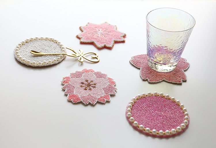 时光旧巷francfranc少女樱花杯垫创意可爱碗垫子串珠隔热垫餐桌垫