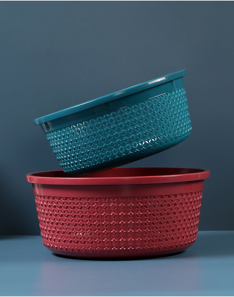 厨房塑料洗菜篮镂空藤印象水果蔬菜沥水圆形收纳筐沥水筛馒头馍筐置物