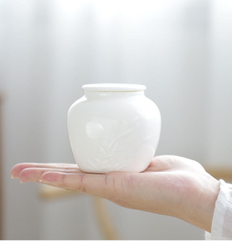 hkml家居器皿 古陶 德化白瓷茶叶罐陶瓷储存罐储物罐小号茶具配件茶罐