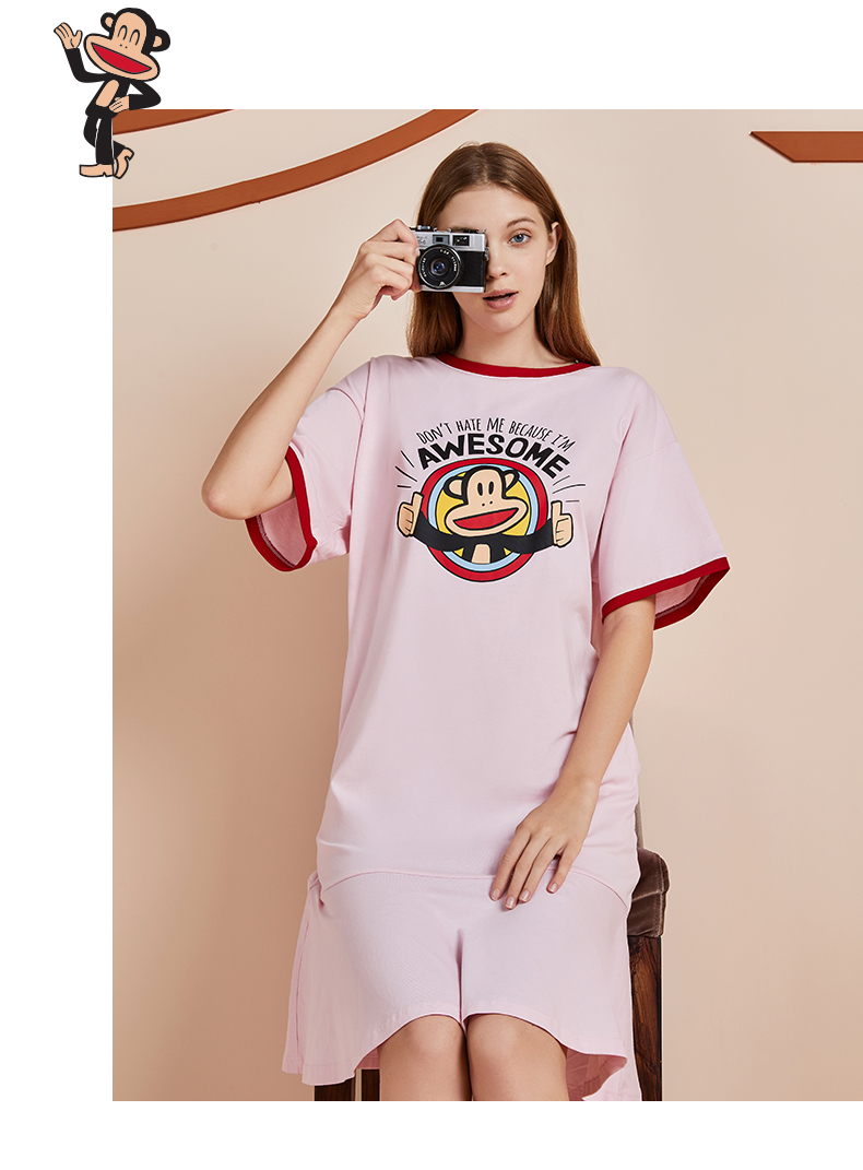 大嘴猴睡裙女夏纯棉宽松短袖可爱家居服女家居服套装可外穿薄款