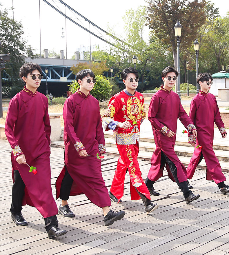 中式婚礼伴郎服中国风结婚伴郎团礼服兄弟装兄弟团服装相声服大褂刺绣