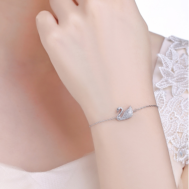 kingtime s925纯银白天鹅手链女 欧美风时尚百搭镶钻学生水晶手饰品
