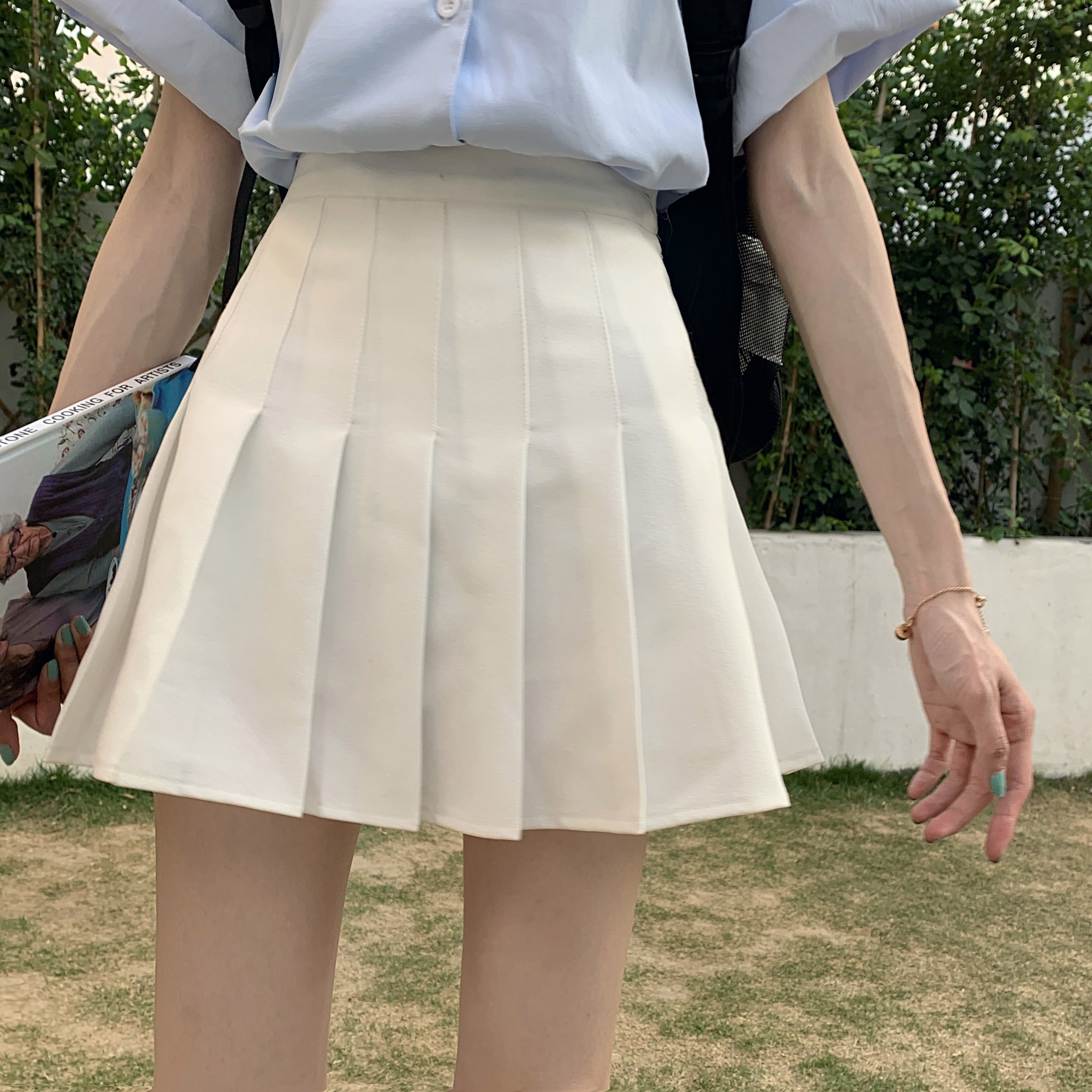 2020夏装新款学风百褶裙减龄学生白色半身裙女网红高腰a字短裙