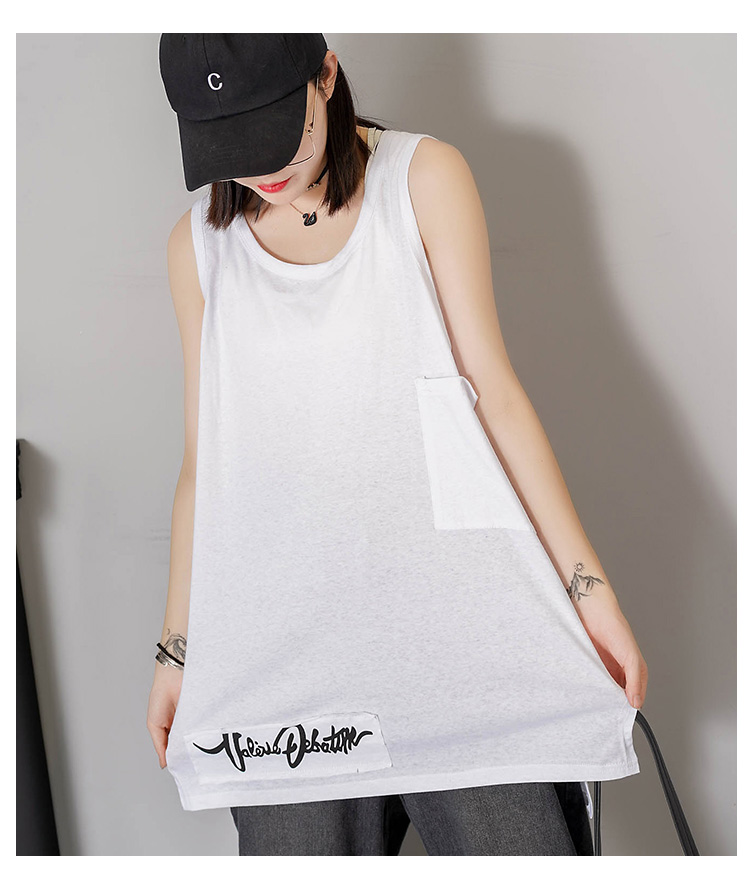 大码女装宽松工字白色背心女打底外穿胖宽松无袖上衣女秋