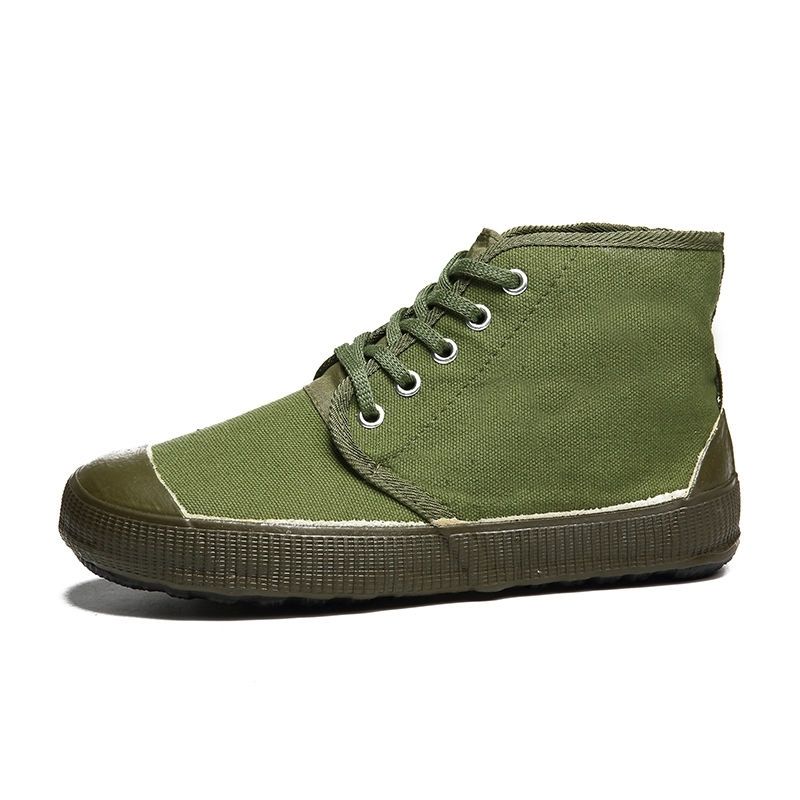 军绿色低平解放34解放鞋男农田鞋高帮帆布胶鞋橡胶底劳保鞋黄球鞋耐磨