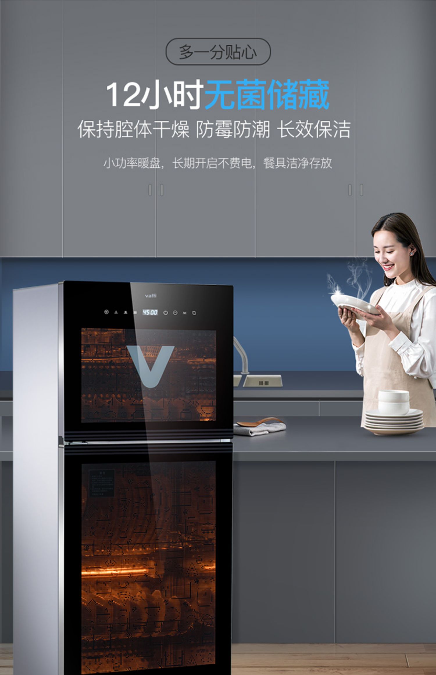 华帝消毒柜家用立式小型光波双门碗筷柜触屏负离子98l智能触控