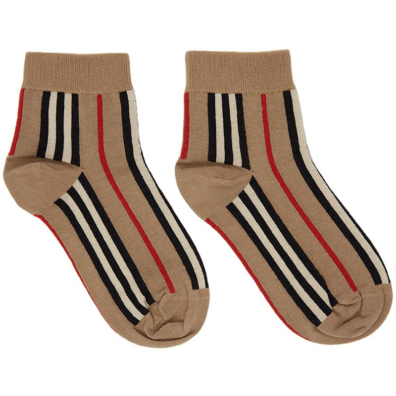burberry博柏利男女同款驼色微标印花饰经典条纹嵌花及踝袜子8012554