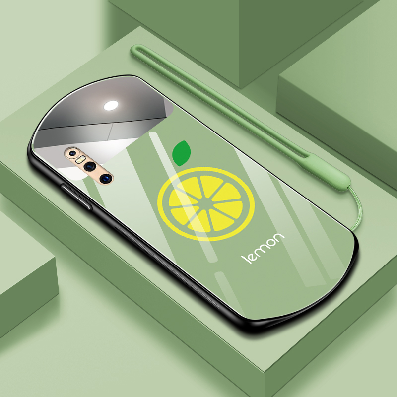 hknr 夏季小清新青柠椭圆形27手机壳钢化玻璃镜面30男女款潮情侣补妆