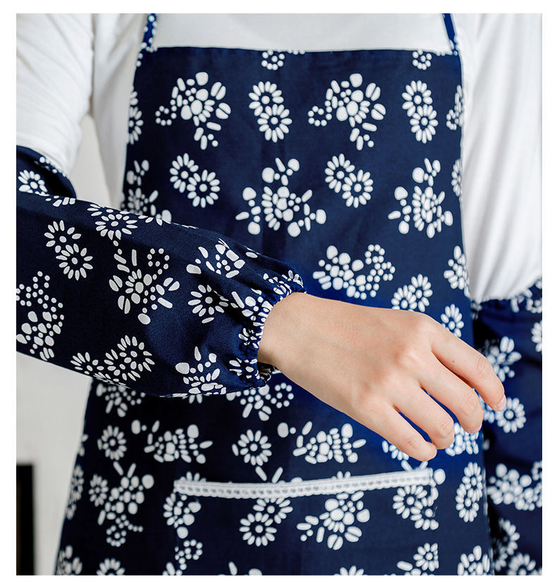 蓝印花布小碎花围裙幼儿园农家乐民族风成人挂脖围兜儿童采茶围腰儿童