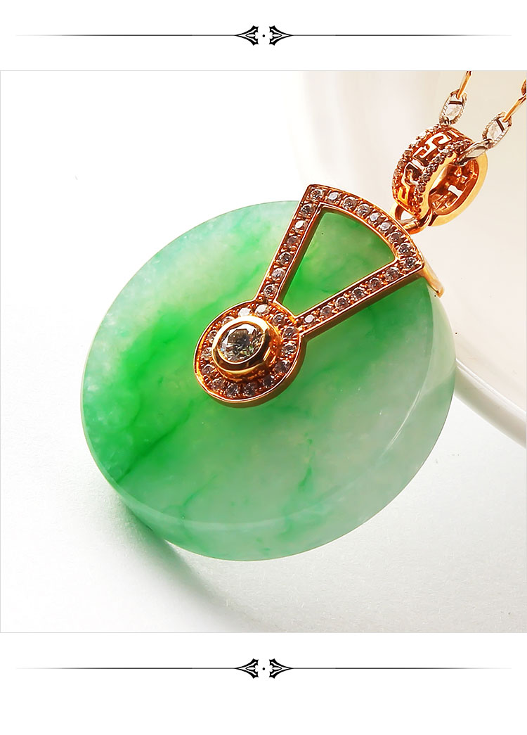 紫云珠宝18k金镶钻天然翡翠平安扣吊坠a货孤品