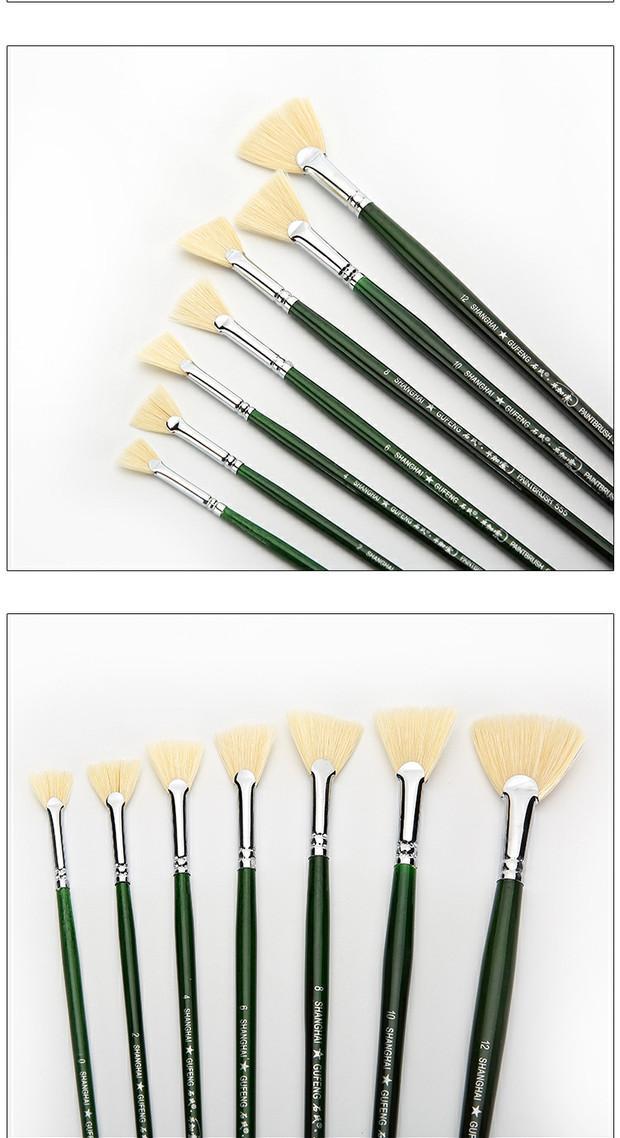 毕加索扇形笔绿杆猪鬃毛扇形油画笔马蒂斯水粉笔长杆写生画笔套装10号