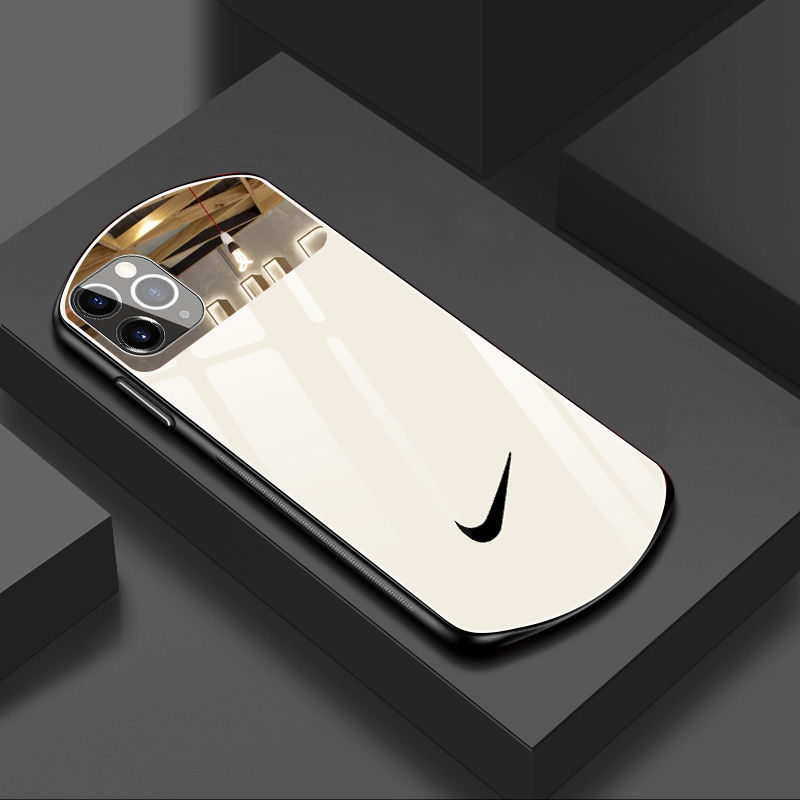 耐克苹果11手机壳玻璃镜面7plus个性xsmax简约笑脸xr防摔ix全包潮