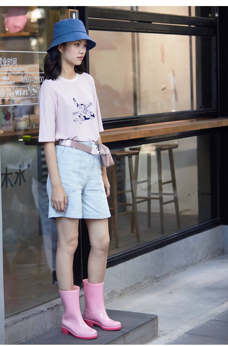 雨鞋女时尚款外穿中筒水鞋套鞋水靴可爱胶鞋防水防滑女士成人雨靴