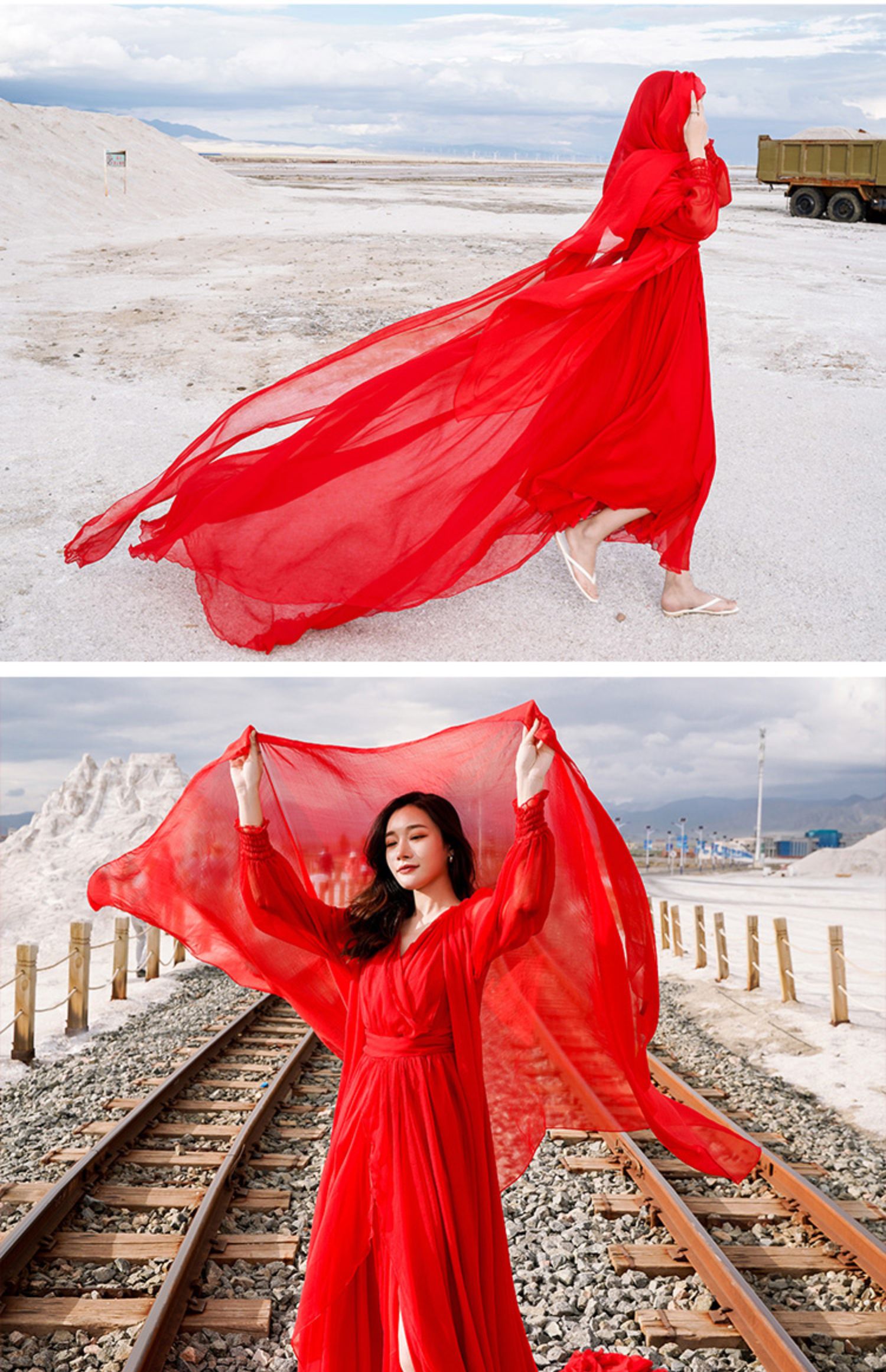 new lake大红色丝巾防晒沙滩巾披肩围巾薄款纱巾女夏季沙漠跳舞蹈青海