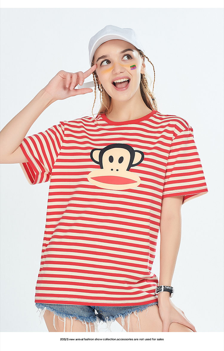 paul frank/大嘴猴纯棉短袖t恤女2020年新款夏装白色卡通印花少女p