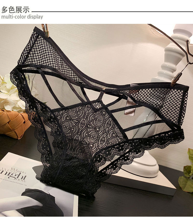 镂空绑带蕾丝内裤女性感网纱透明诱惑三角裤裆底裤新款薄卓思哲