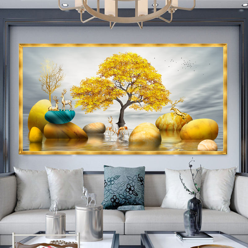 三维工匠自粘壁画新中式装饰画墙贴纸轻奢抽象山水画客厅沙发背景墙画