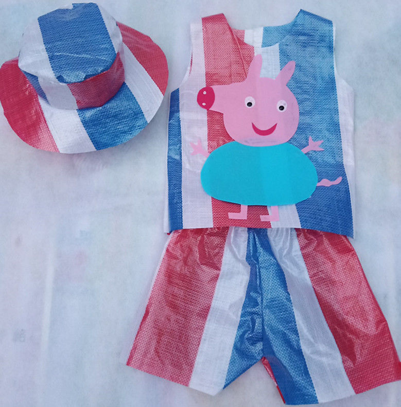 节日走秀时装秀儿童手工幼儿园衣服亲子制作服装材料diy女童环保三彩