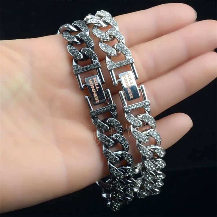 killwinner手链项链回到未来多色双排镶钻古巴手链潮牌饰品银色项链