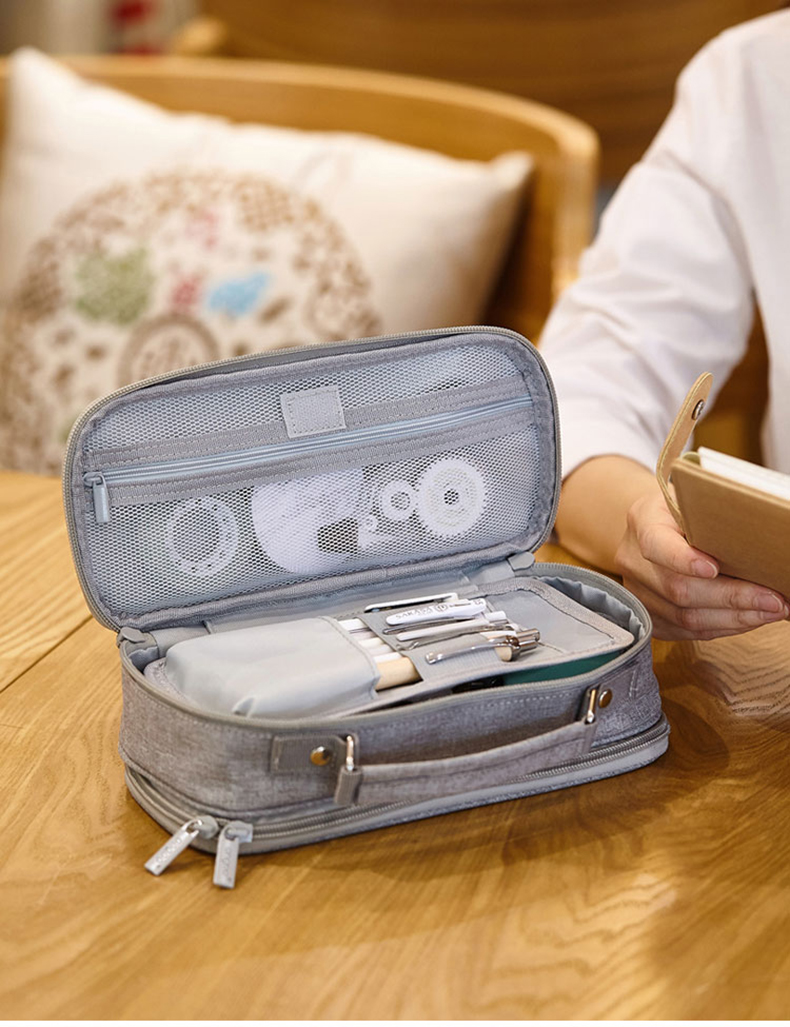 大容量笔袋多功能手提包包多隔层美术生收纳包袋化妆包文具盒男女孩初