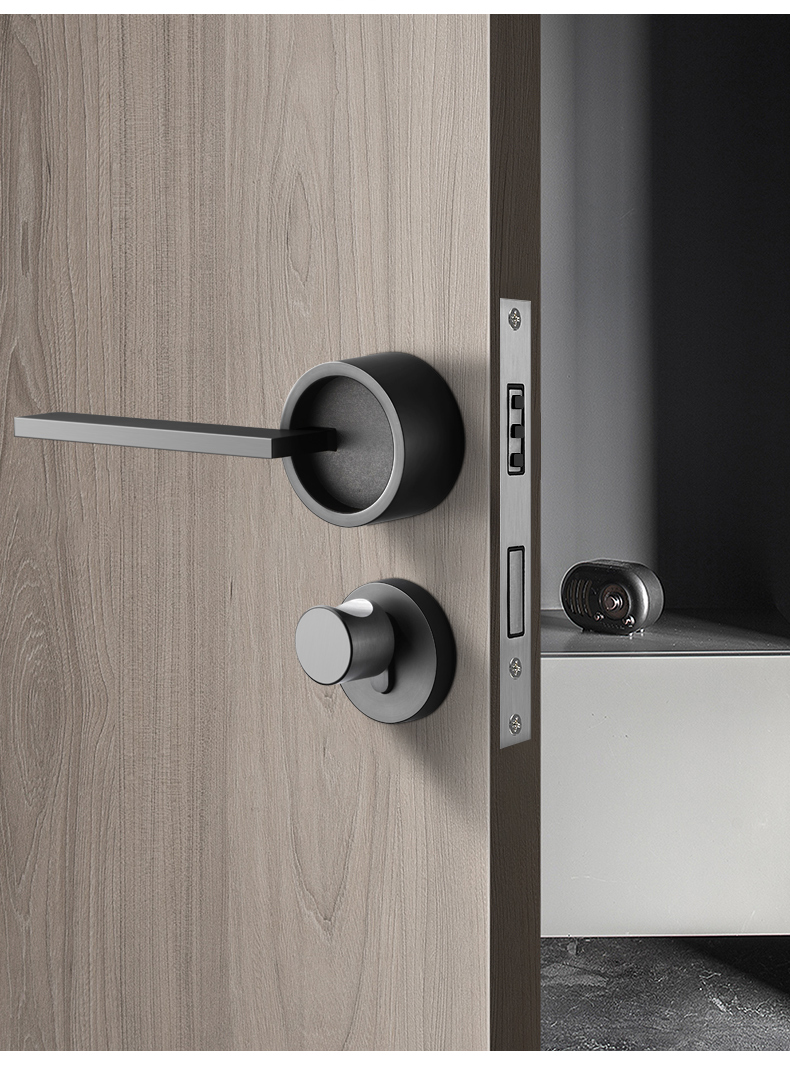 现代门锁室内卧室房门锁磁吸门锁分体黑色拉丝家用木门锁 敬平