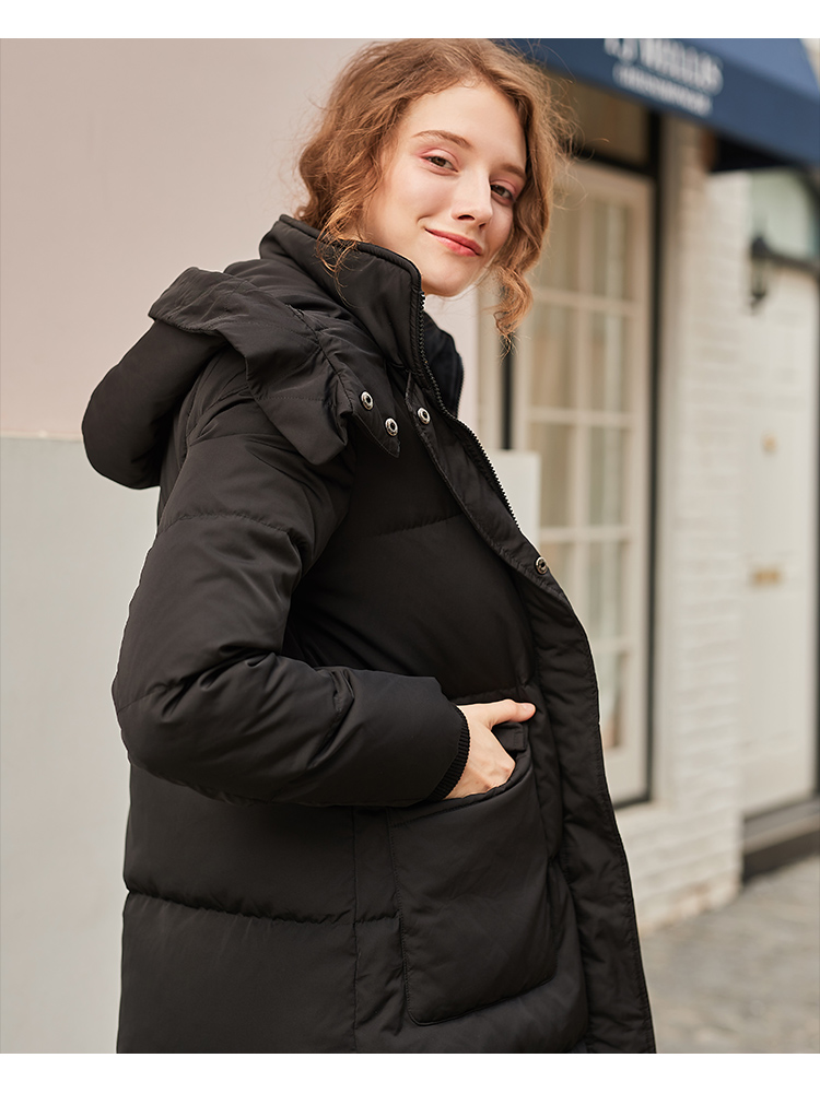 拉贝缇羽绒服女中长款拉夏贝尔2019新款冬季时尚百搭白鸭绒外套