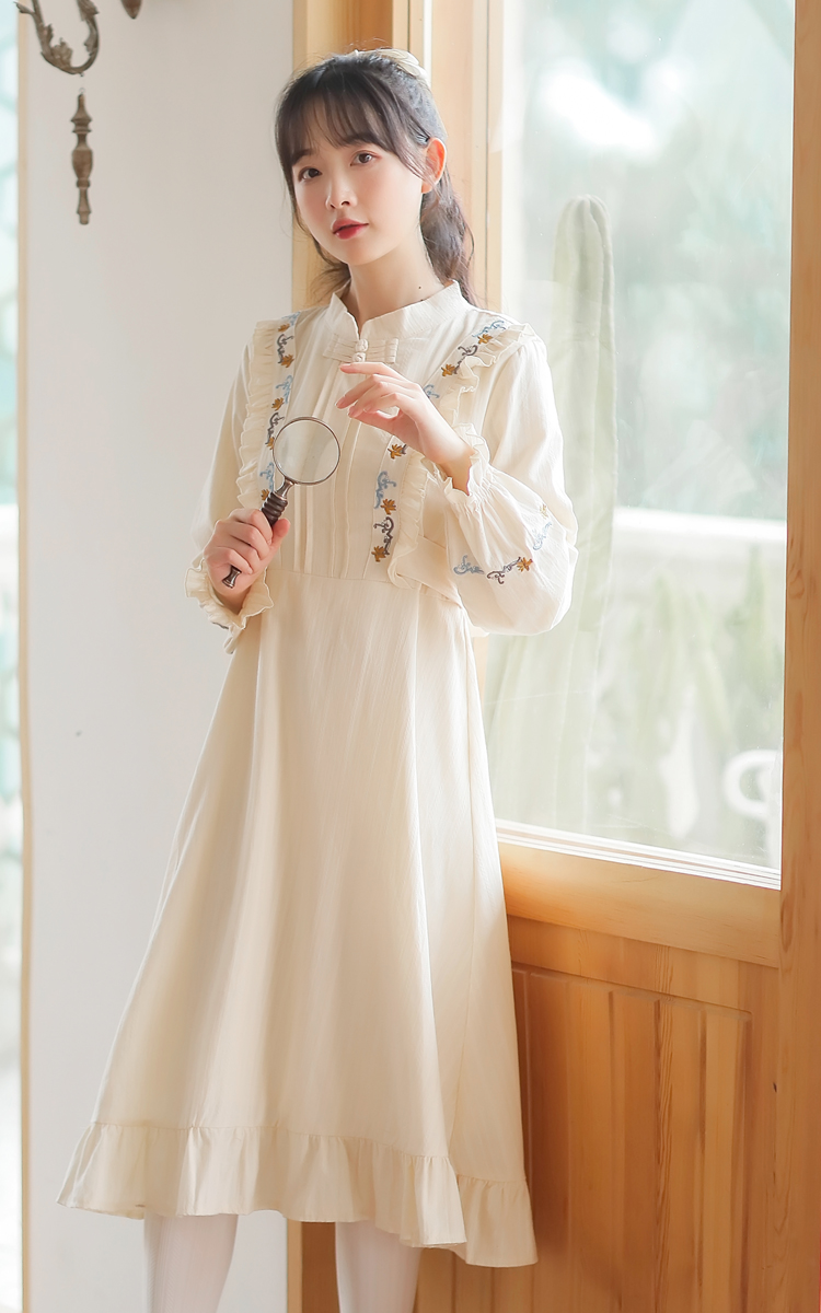 筱姿连衣裙 筱姿2022年春季新款复古文艺刺绣国风连衣裙【价格 图片
