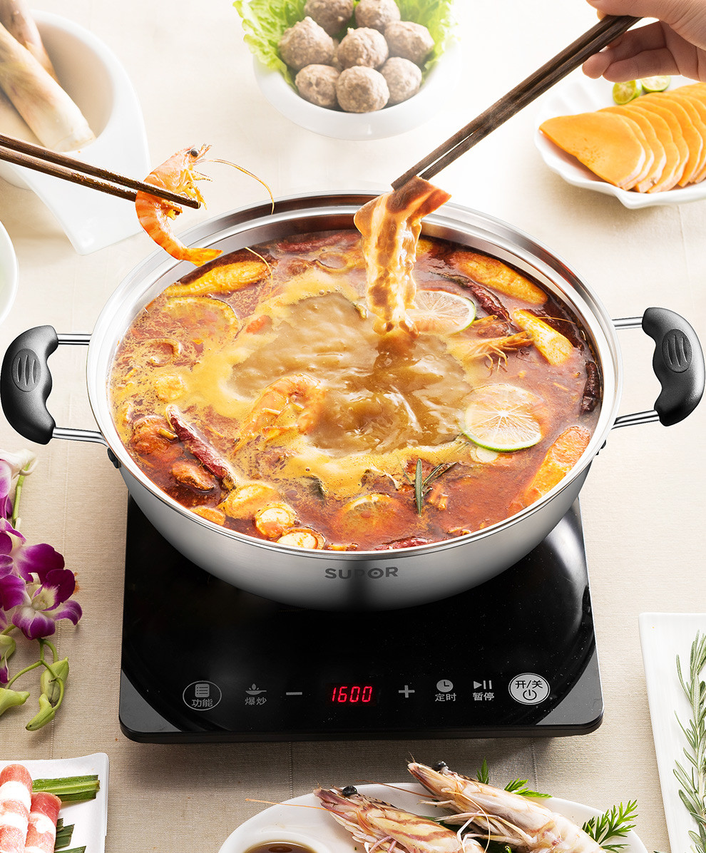 火锅304不锈钢汤锅30cm复底大火锅家用暖锅电磁炉锅具火锅盆