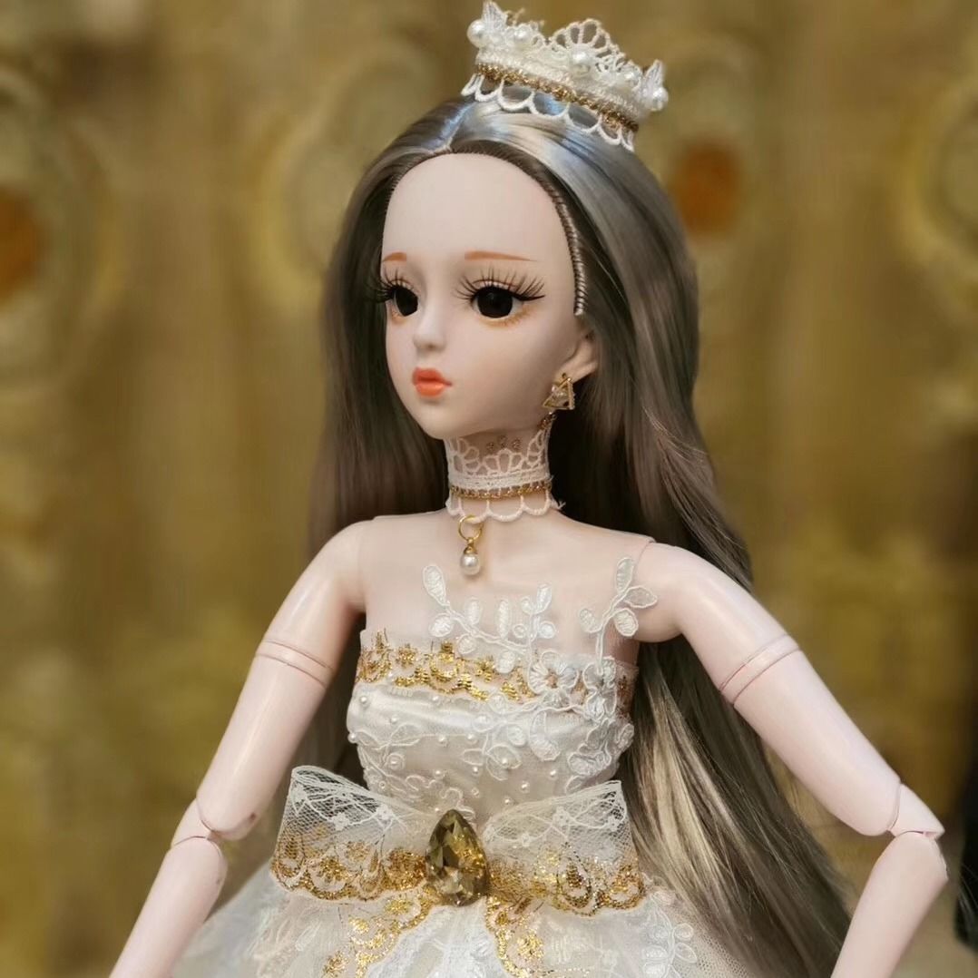 德娃娃60厘米白肌23关节实身芭比娃娃女孩玩具儿童婚纱衣服换装灰卷发