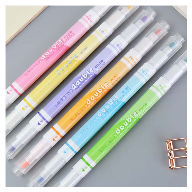 h716马卡龙色荧光笔淡色系护眼学生用标记划重点笔三角笔杆