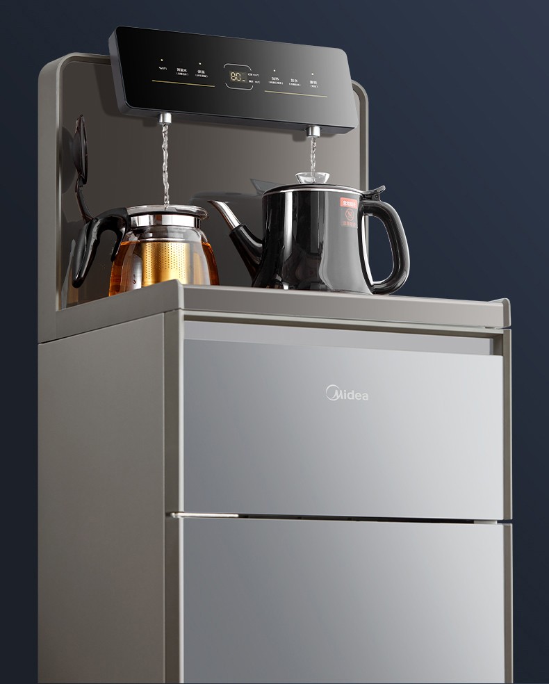 美的midea温热型茶吧机家用办公立式下置式饮水机高端智能背板防烫壶