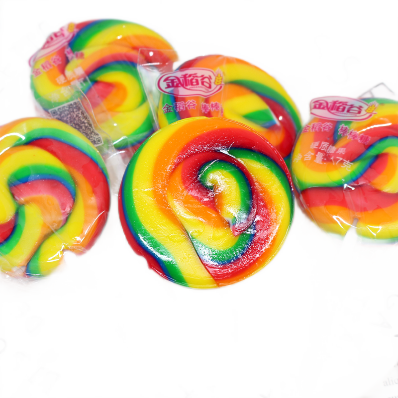 金稻谷彩虹棒棒糖波板糖17g100支圆形五彩七彩糖果儿童整箱零食