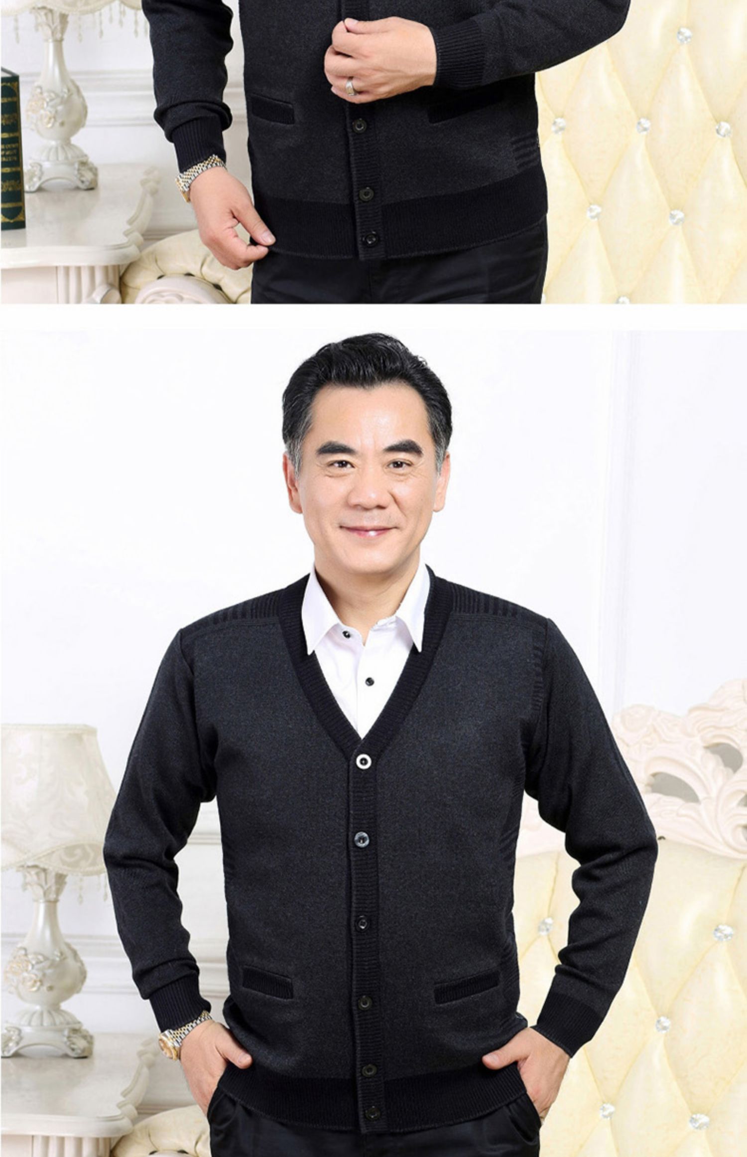 老人头2020中老年男士羊毛衫爸爸秋冬v领针织衫老人爷爷毛衣开衫父亲