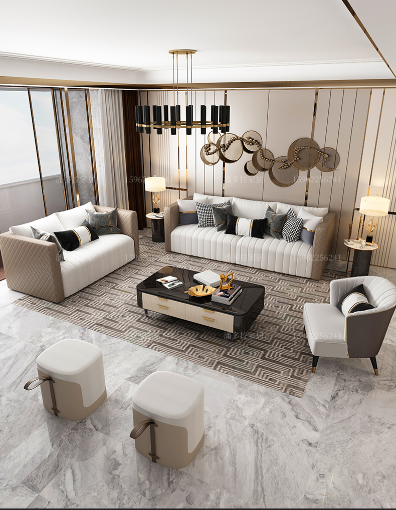 意大利简约后现代轻奢沙发组合别墅客厅家具意式港式设计师定制