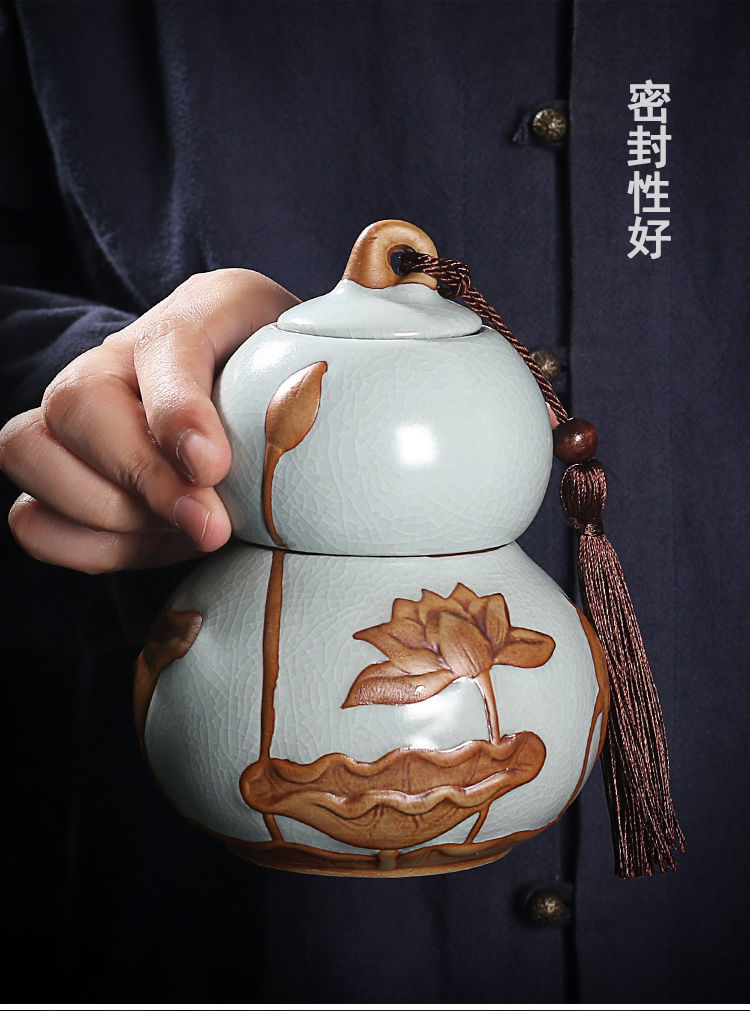 罐哥窑茶具配件密封存茶罐家用普洱通用大号葫芦醒茶罐汝窑款葫芦罐