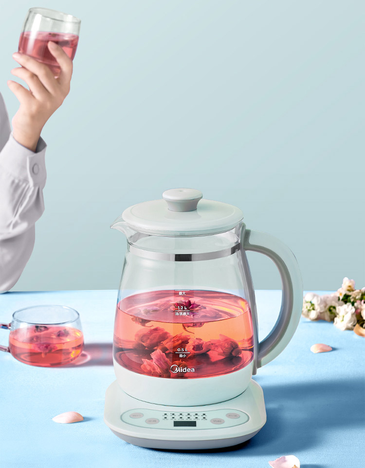 美的养生壶家用多功能办公室mini迷你小型玻璃电水壶1人煮花茶器 蓝色