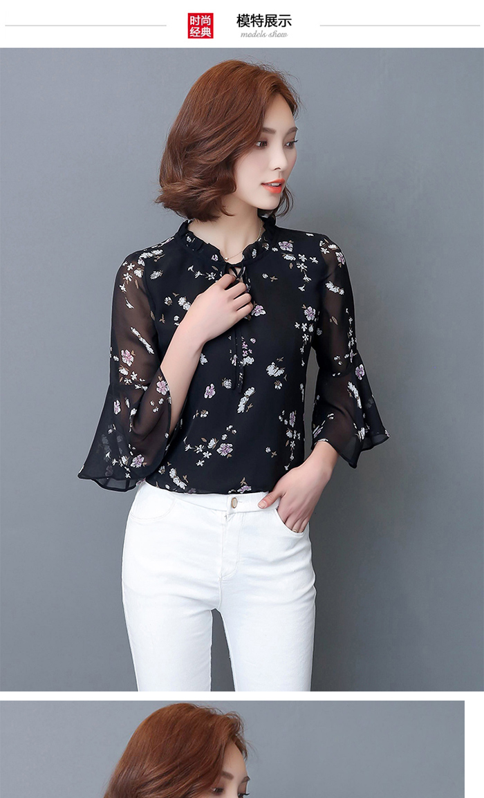 bobo angel女士衬衫 bobo angel2019年早秋韩版七分袖女时尚气质雪纺