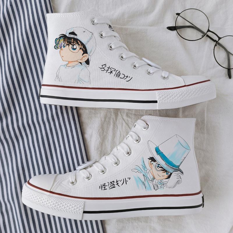 《秋冬加绒柯南同款动漫联名鞋女日系周边男帆布鞋卡通涂鸦板情侣鞋