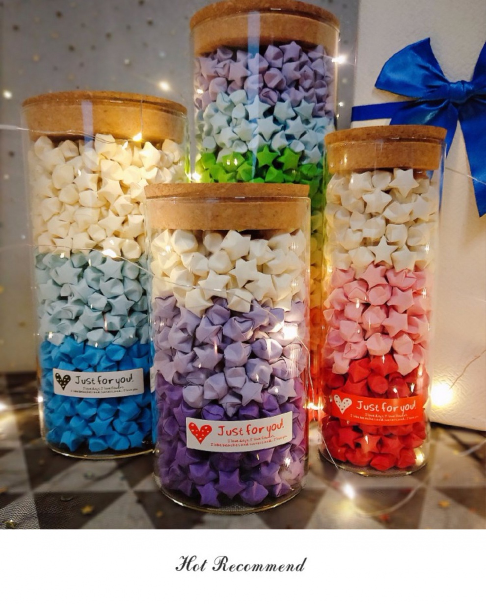 装星星的瓶子玻璃罐创意折幸运星折纸条许愿瓶diy手工心愿520材料400