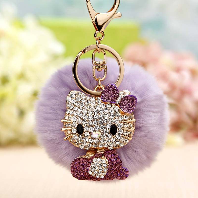 韩版镶水钻kitty汽车钥匙扣女韩国可爱创意书包挂件钥匙链圈饰品 粉色