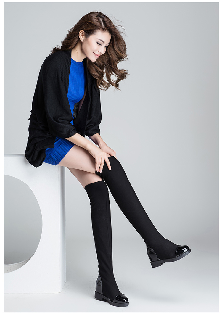 热卖秋冬季过膝长靴女平底加绒长筒弹力过膝靴高筒骑士靴显瘦腿小皮靴