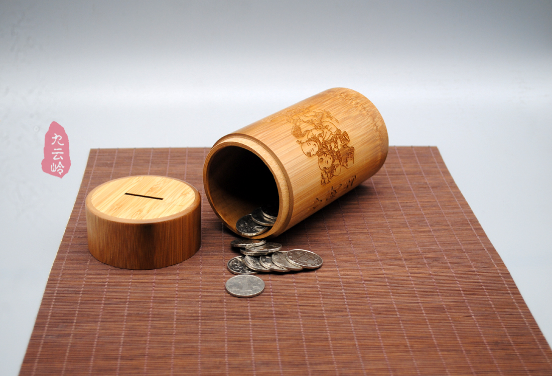 封后竹筒存钱罐储蓄罐超大竹编儿童竹子竹互存钱罐创意个性带盖式带盖