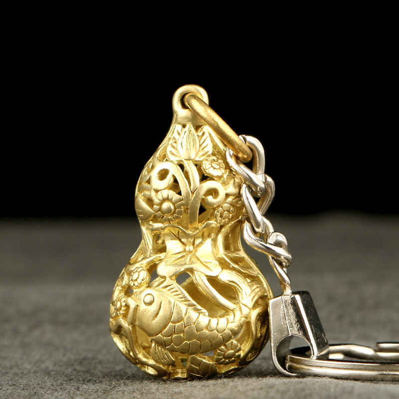 《纯铜葫芦五帝钱招财转运辟邪铃铛汽车挂件镇宅保平安钥匙扣 古铜