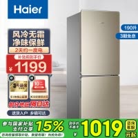 海尔(Haier)190升双门冰箱 风冷无霜 节能家用电冰箱 两门冰箱 家用小冰箱BCD-190WDPT国家补贴
