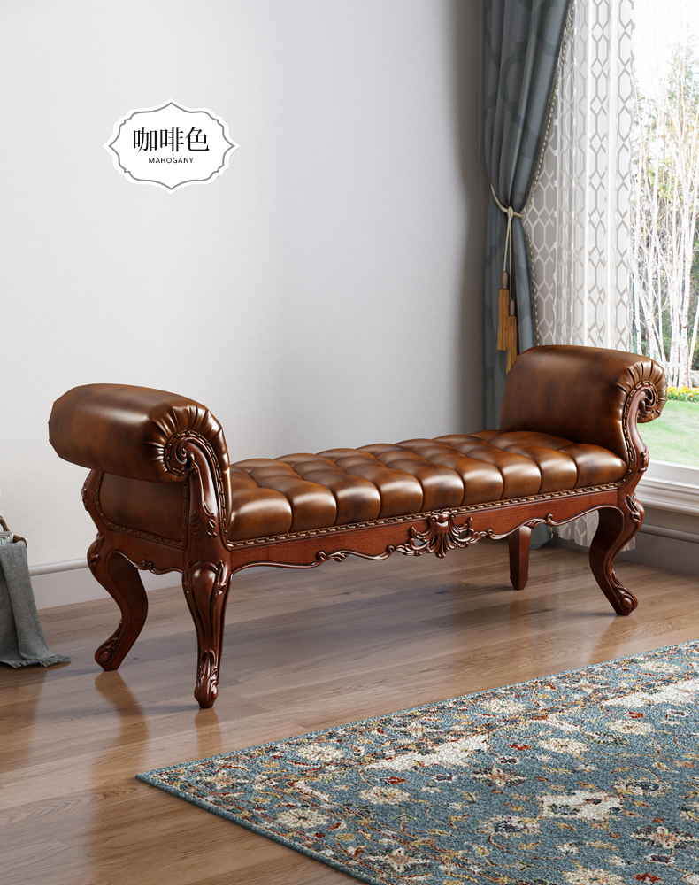 梵宜椅子/凳子 梵宜 床尾凳 美式床前凳床榻床头长凳子桃花芯木轻奢