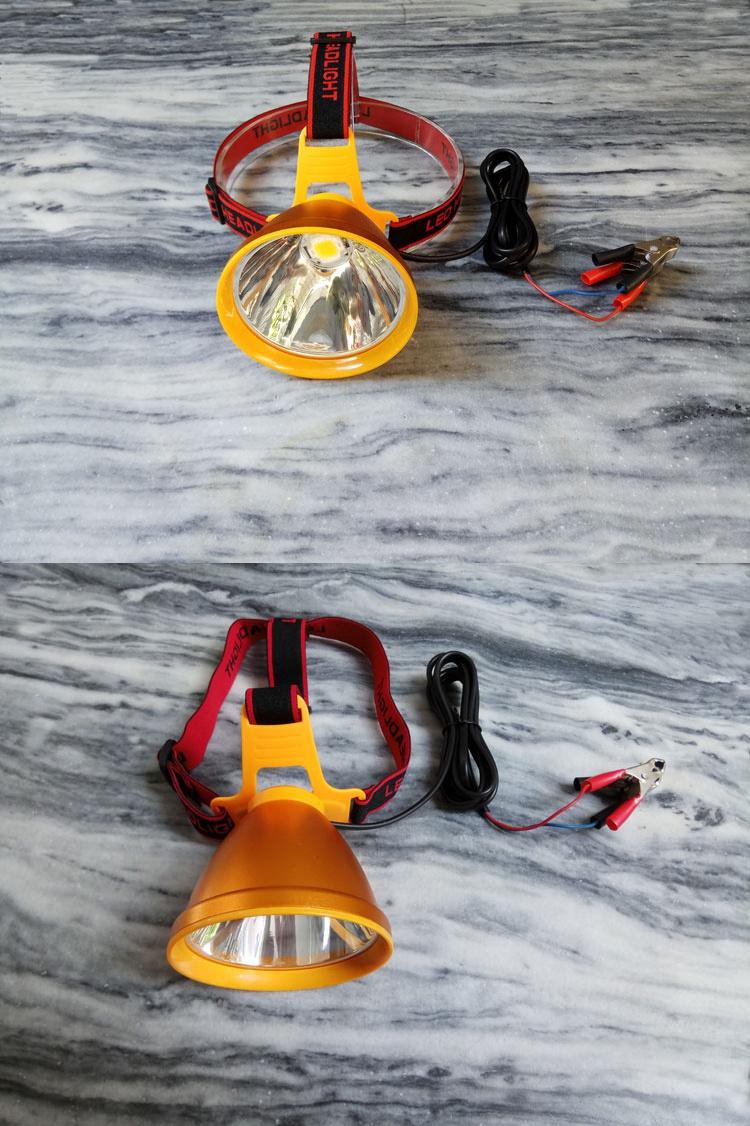 12v散光头灯led强光超亮远射大光圈捕鱼打鱼黄光外接夹电瓶灯头