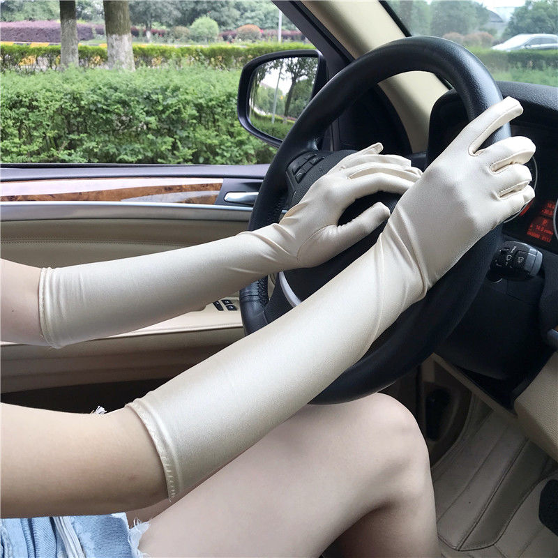 防晒氨纶长款手套女分指开车夏季高弹力薄冰丝礼仪新娘婚纱白手套